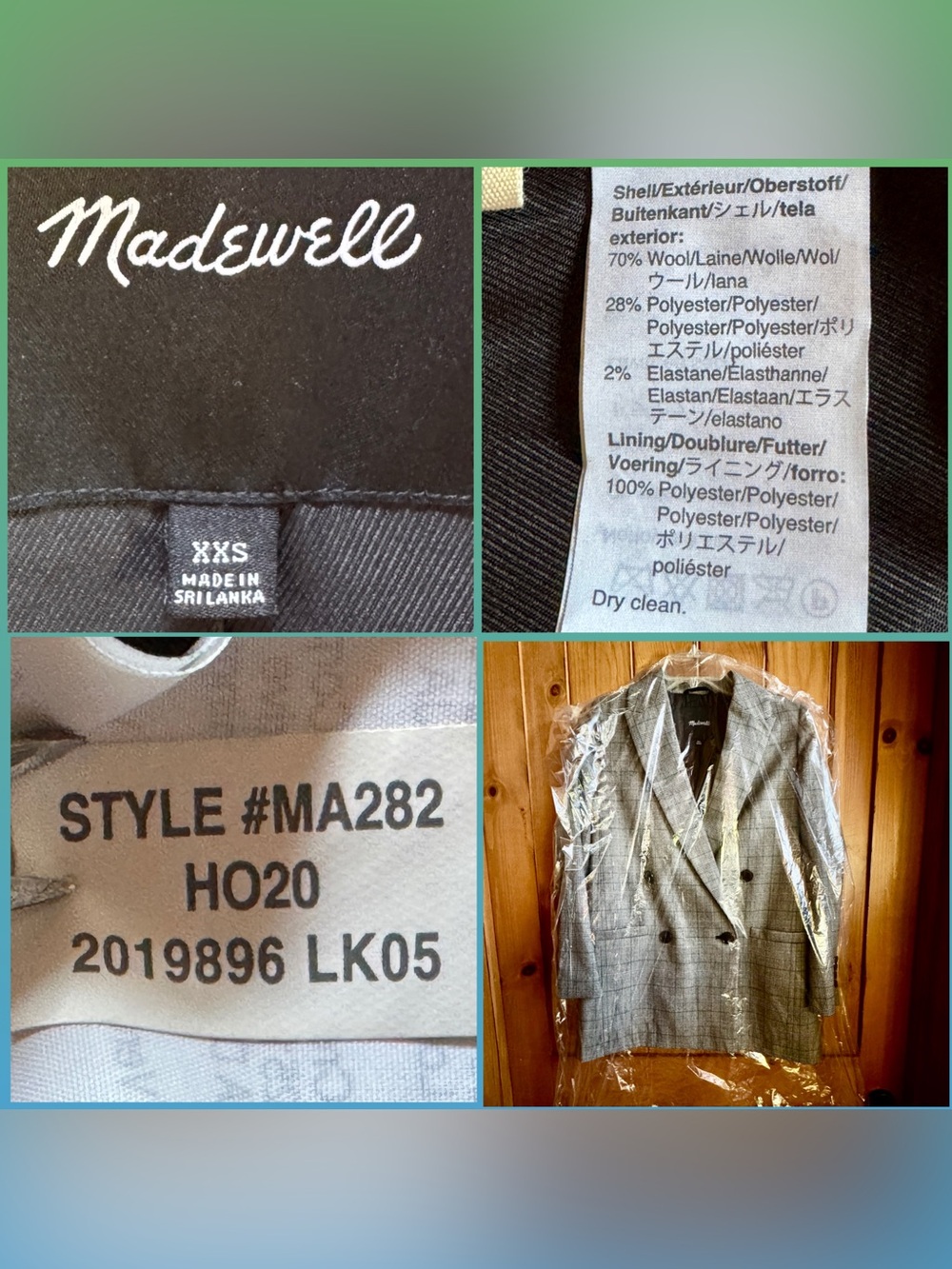 Madewell Caldwell Double Breasted Blazer Peaked Lapel Edition Suiting Glen Plaid - Picture 6 of 17